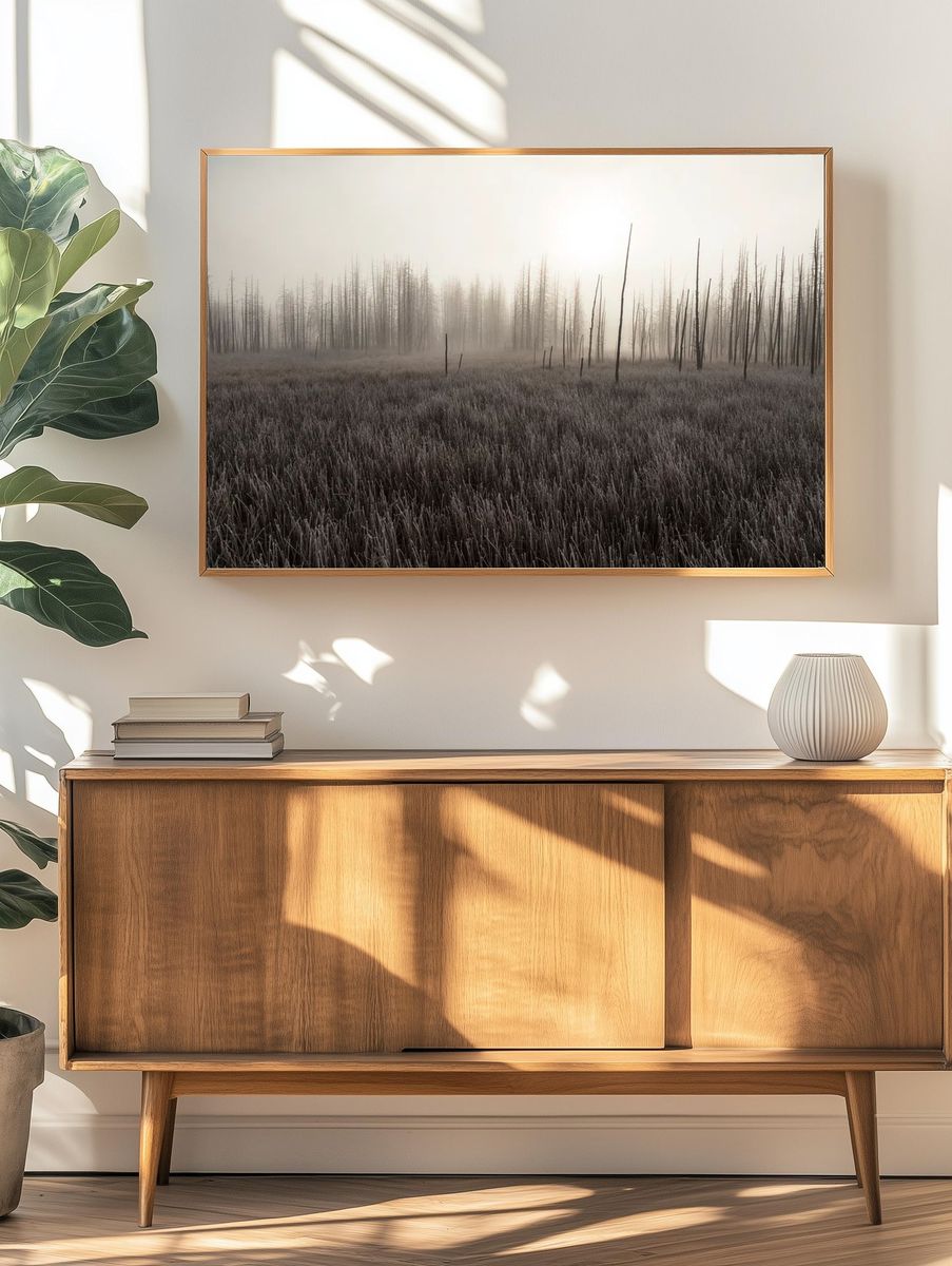 Misty Burnt Forest Landscape Print. — room view 3