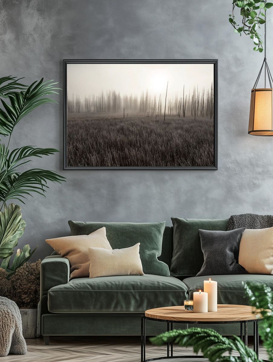 Misty Burnt Forest Landscape Print. — room view 4