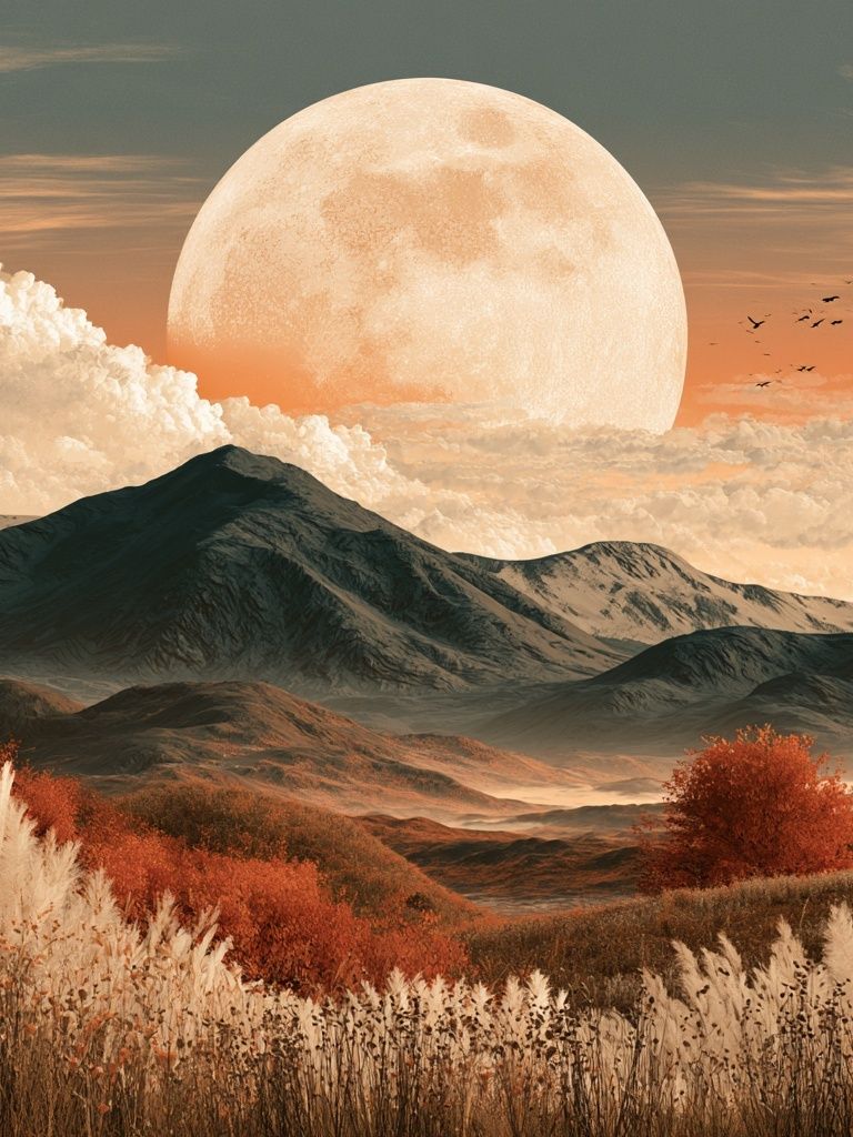 Moonlit Mountain Landscape Print. poster detail