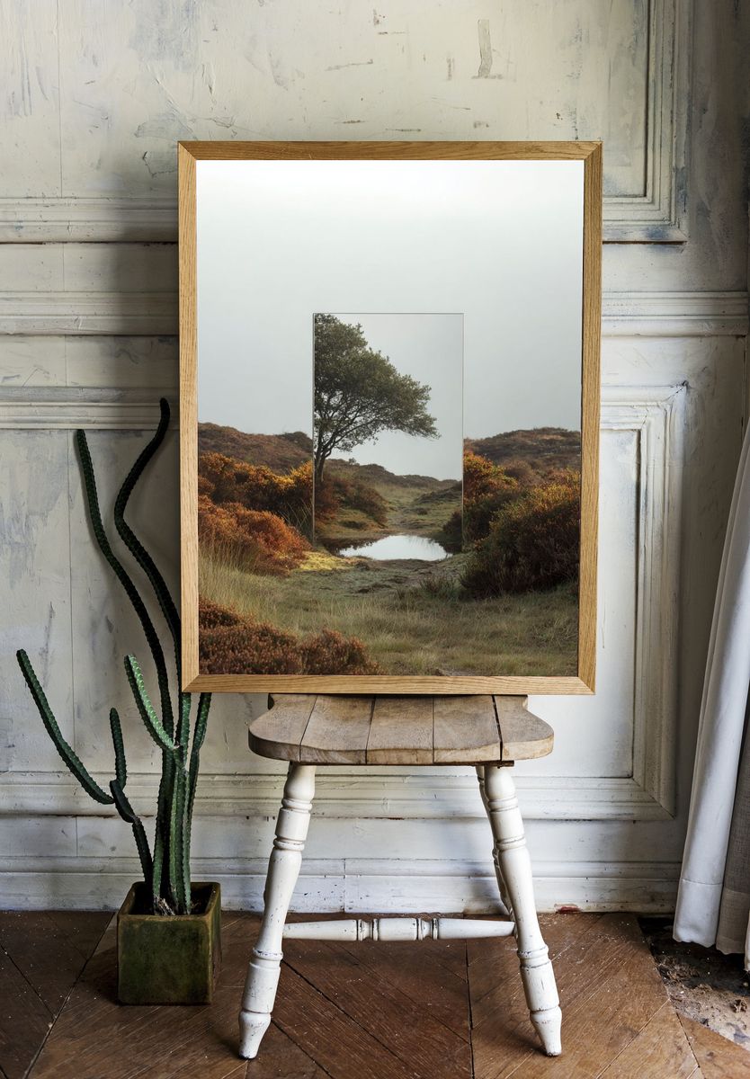 Misty Moorland Tree Poster. room preview