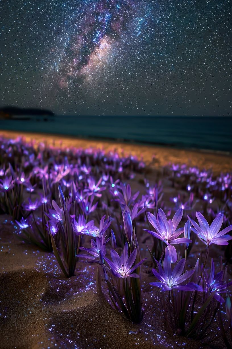 Galactic Beach Flowers — Nature Print. poster — nature art