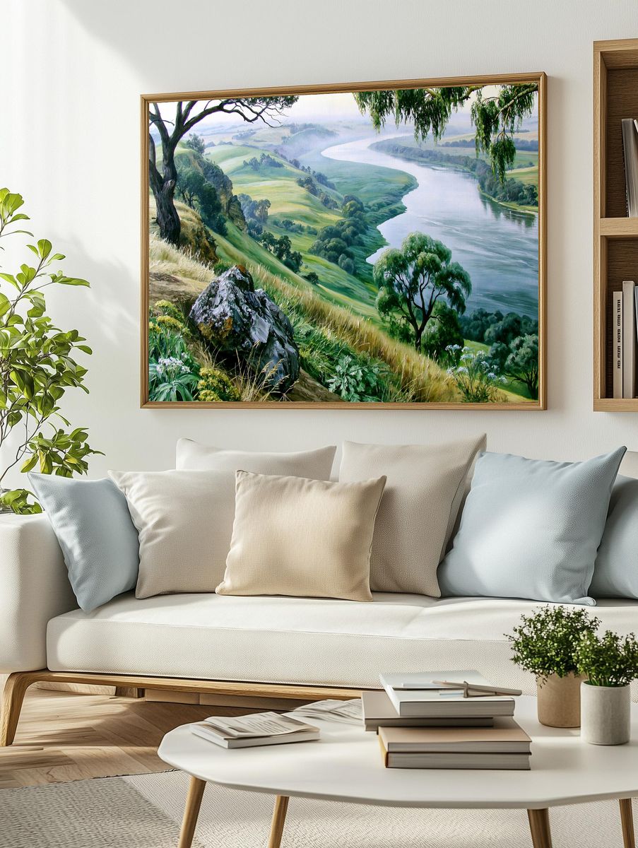Misty River Valley Landscape Print. — room view 2