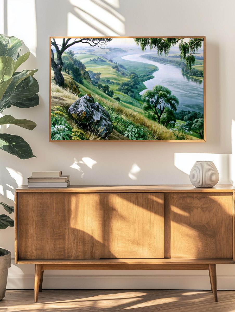 Misty River Valley Landscape Print. — room view 3