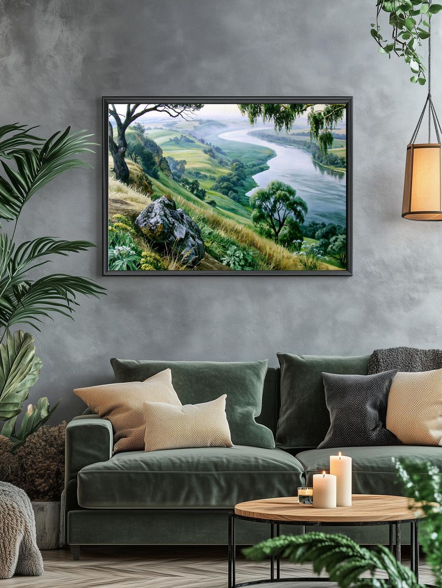 Misty River Valley Landscape Print. — room view 4
