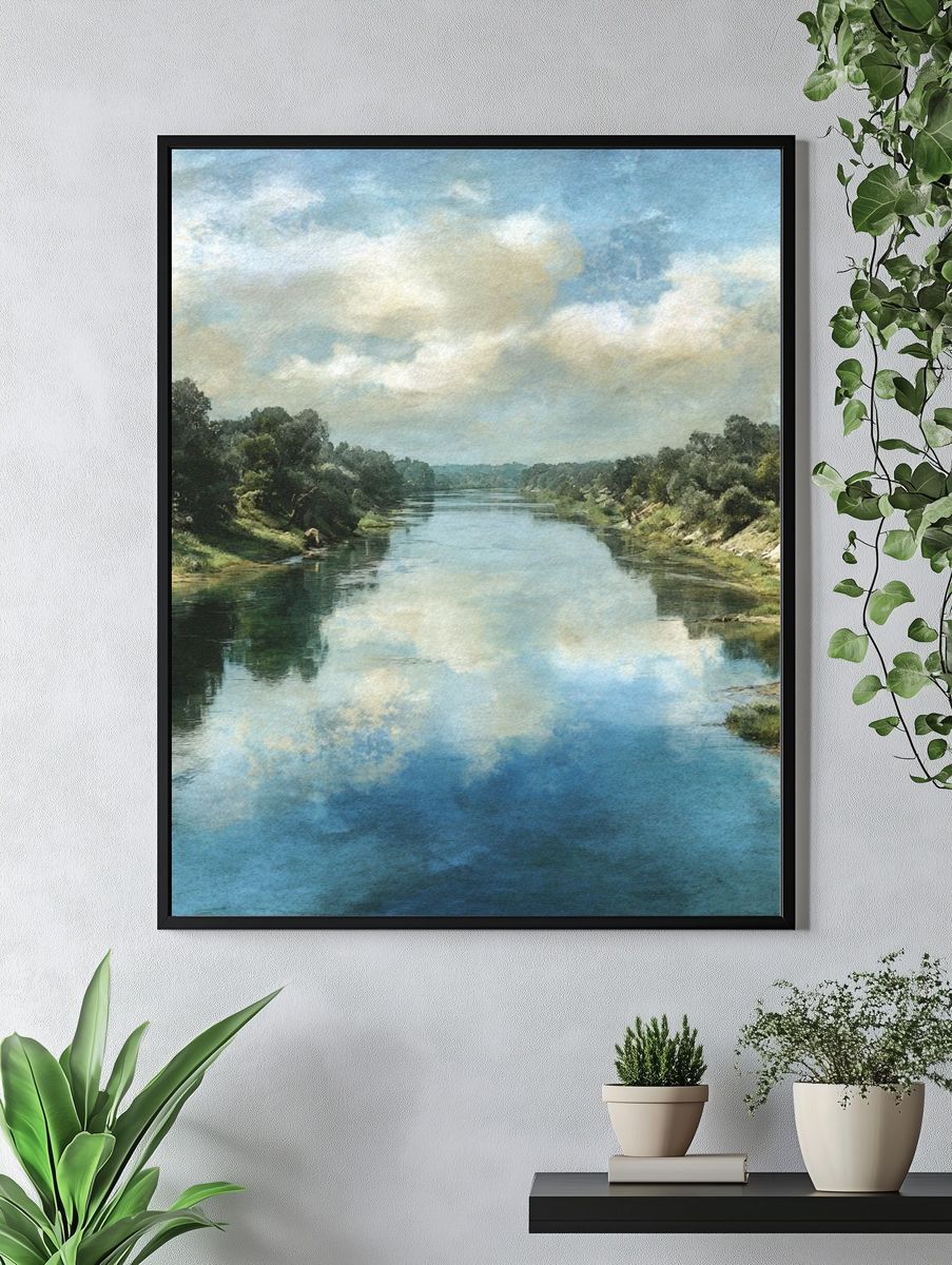 River Landscape Watercolor Print. — room view 4