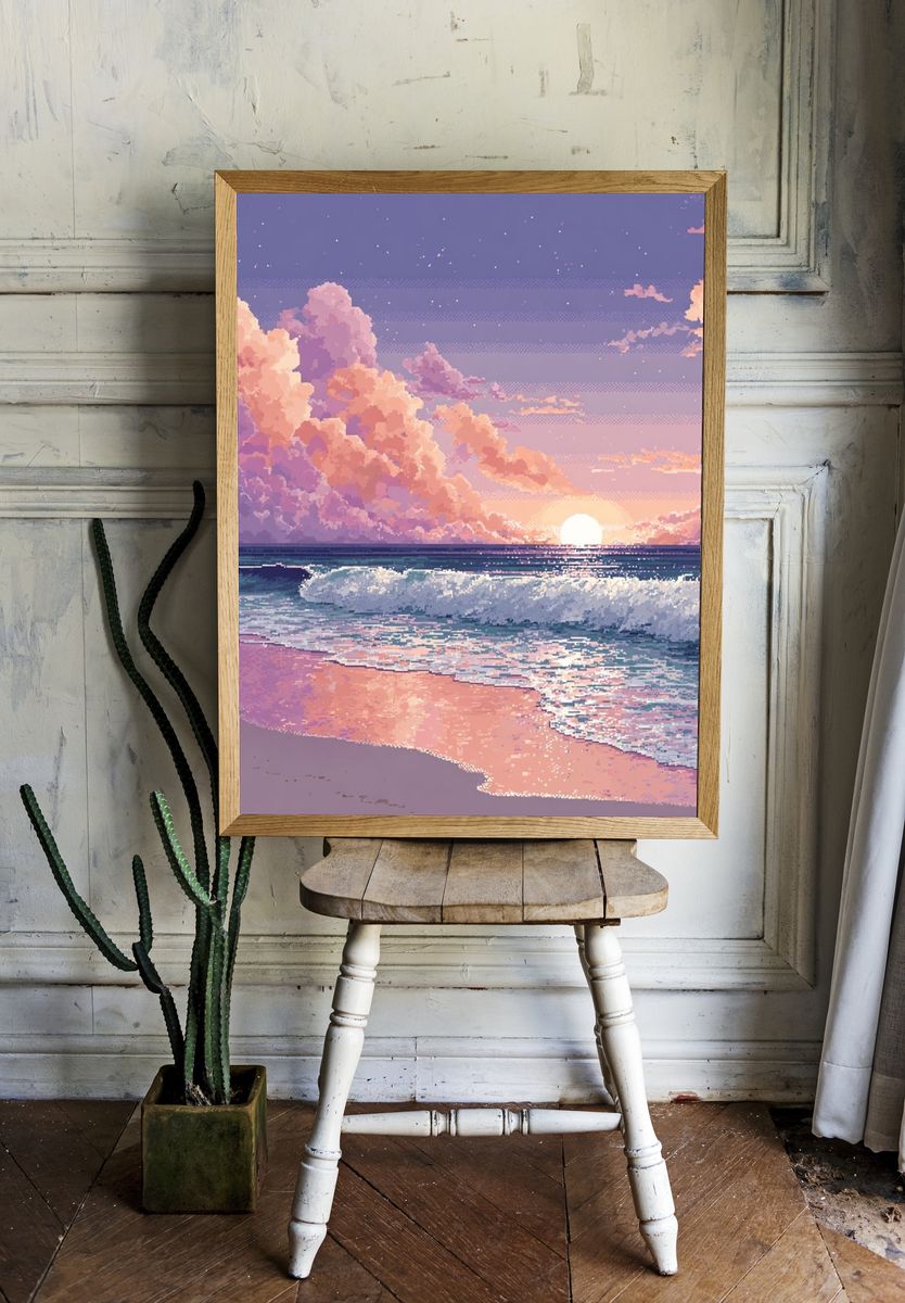 Pastel Ocean Sunset Digital Art Poster. — room view 1