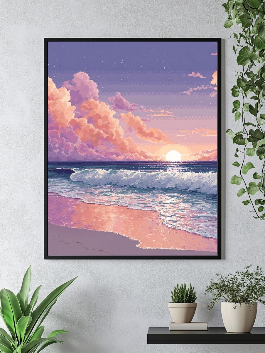 Pastel Ocean Sunset Digital Art Poster. — room view 4