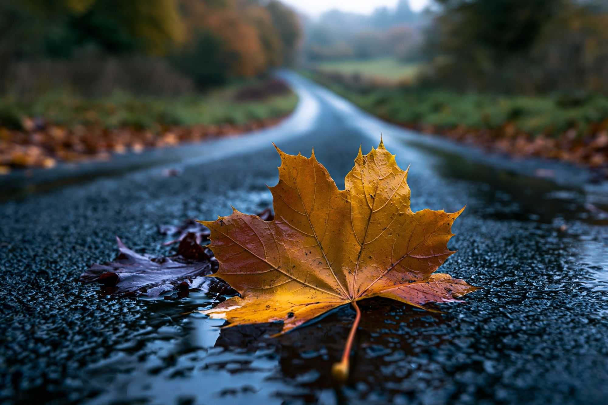 Autumn Maple Leaf Road Print. poster — nature art