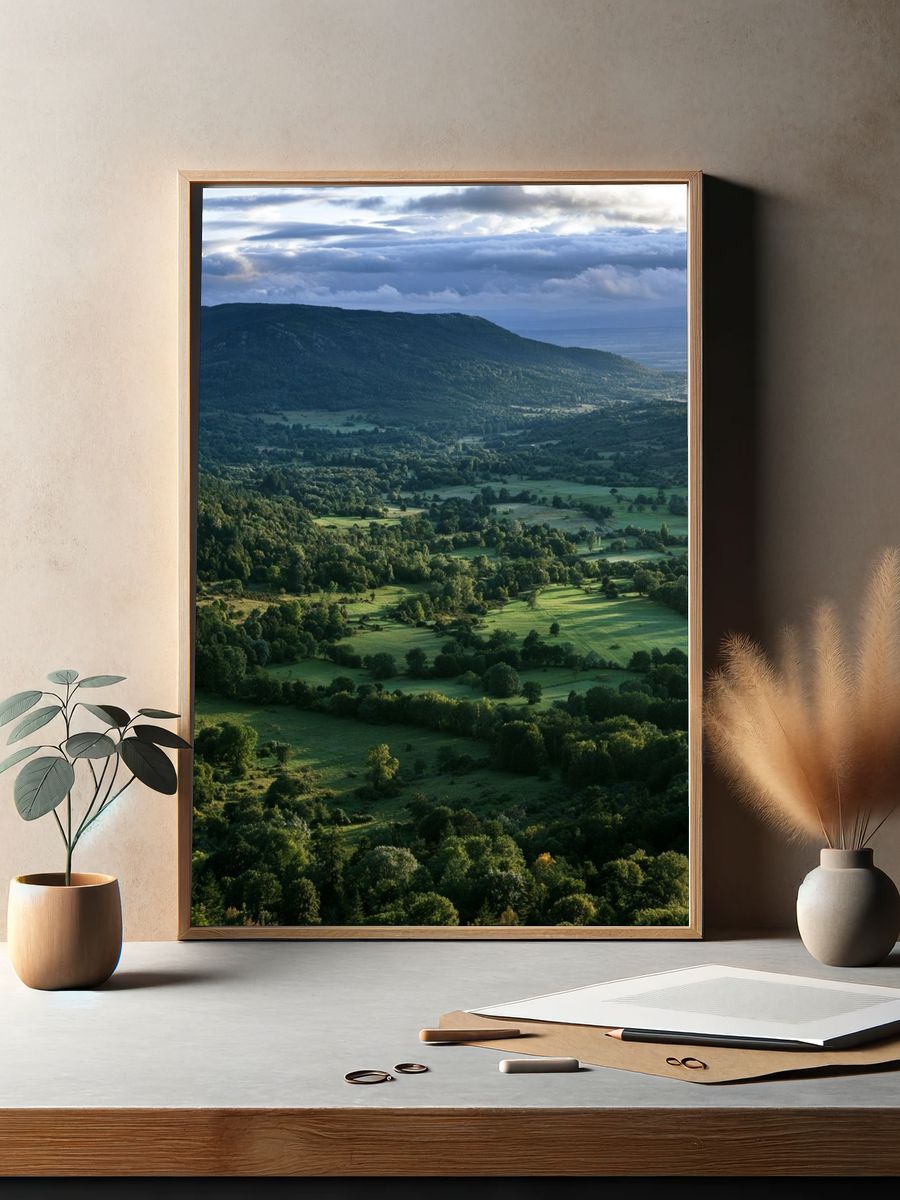 Misty Green Valley Landscape Poster. — room view 2
