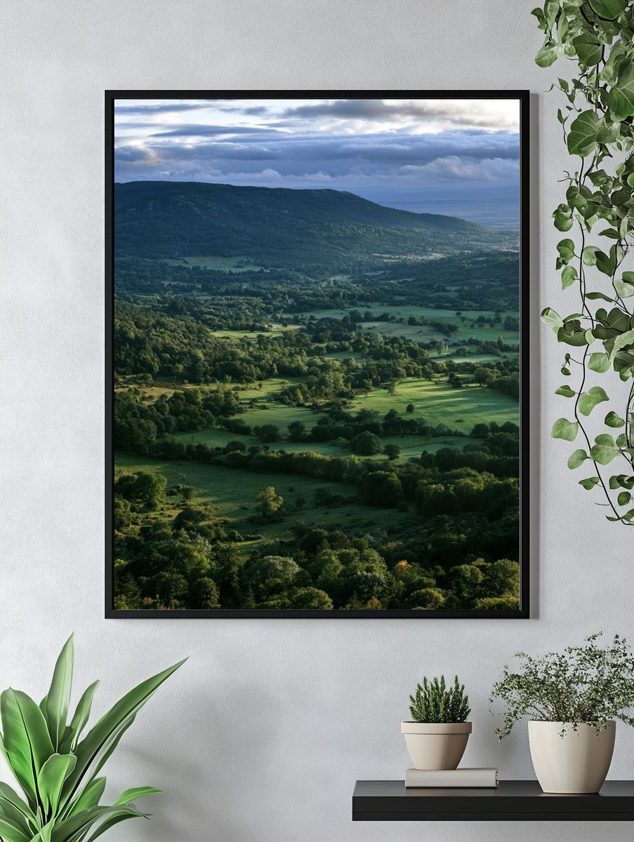Misty Green Valley Landscape Poster. — room view 4