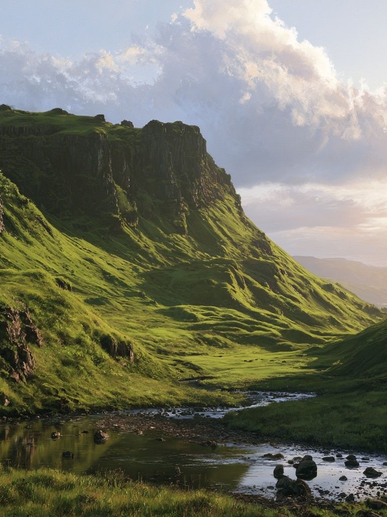 Misty Green Valley Landscape Poster. poster — nature art