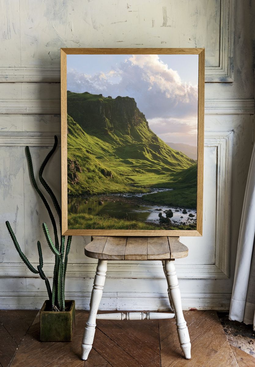 Misty Green Valley Landscape Poster. room preview