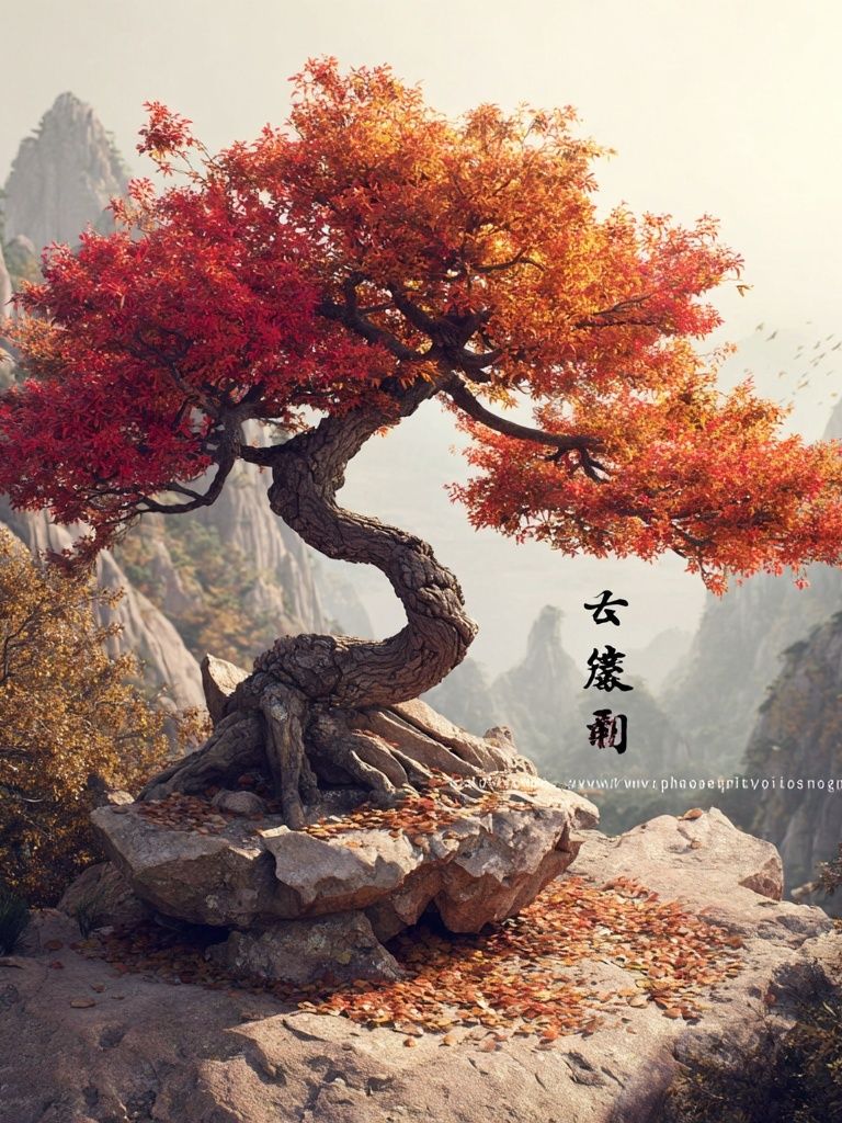 Autumn Bonsai Mountain Print. poster — nature art
