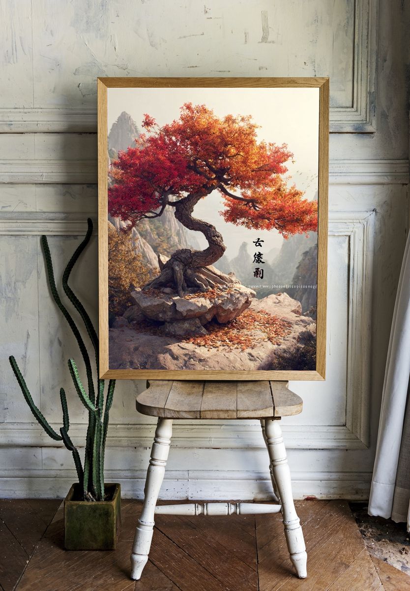 Autumn Bonsai Mountain Print room preview