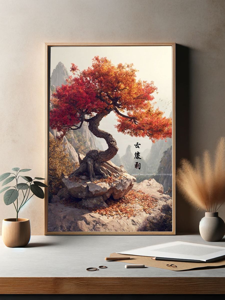 Autumn Bonsai Mountain Print. — room view 2