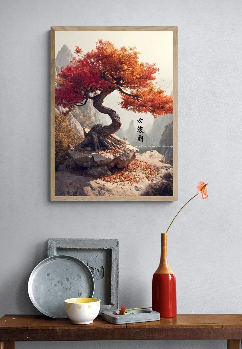Autumn Bonsai Mountain Print. — room view 3