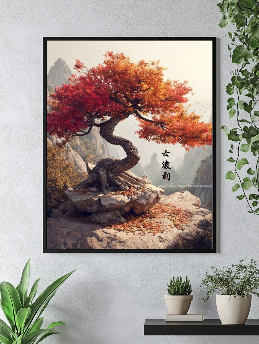 Autumn Bonsai Mountain Print. — room view 4