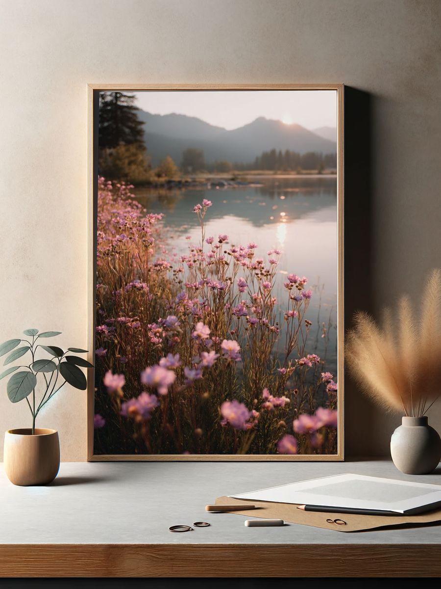 Misty Wildflowers at Sunrise Poster. — room view 2