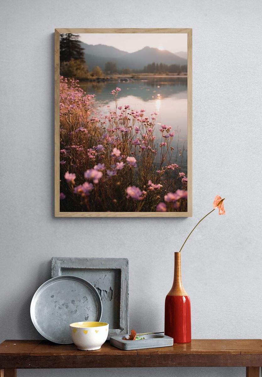 Misty Wildflowers at Sunrise Poster. — room view 3