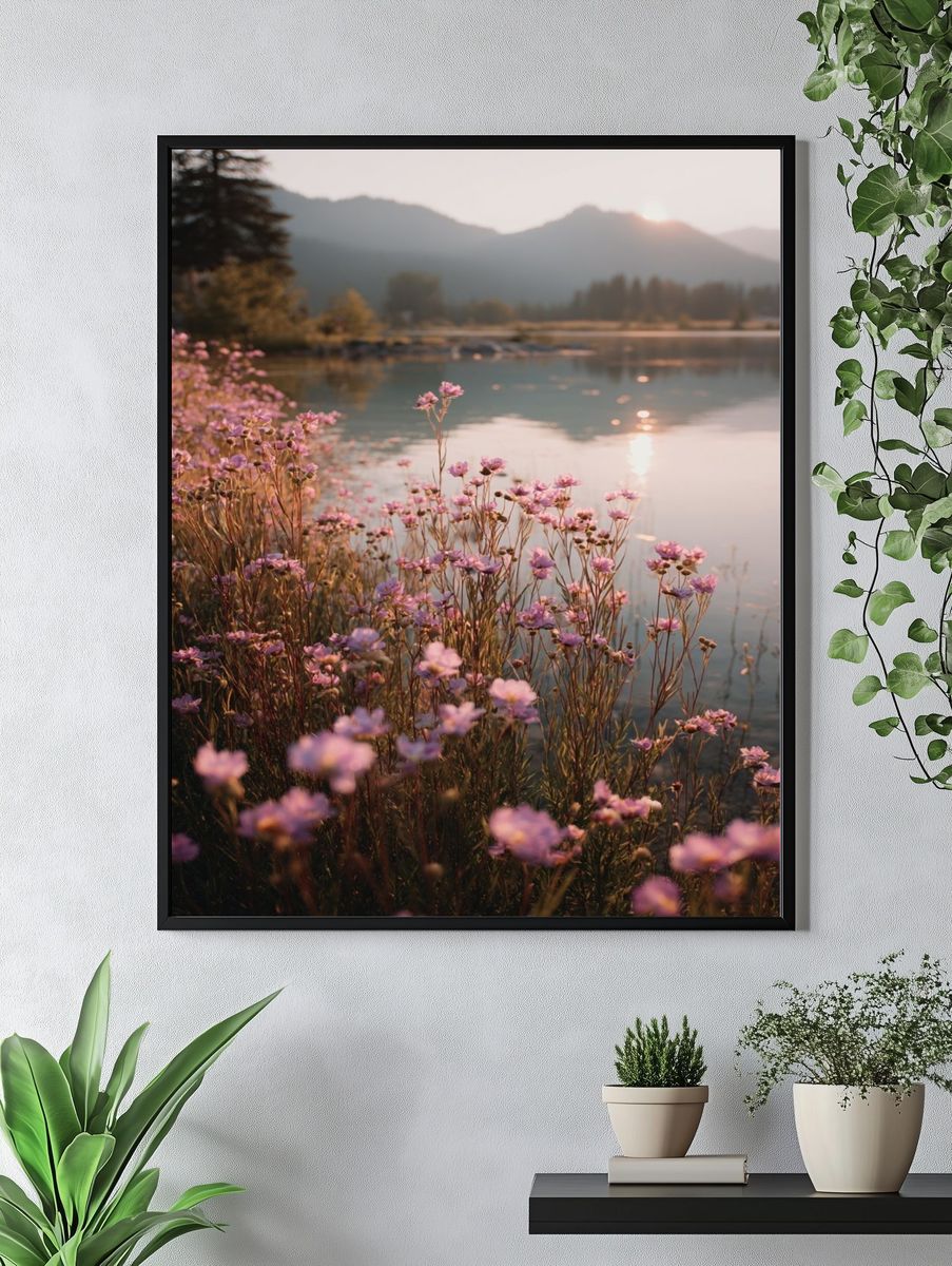 Misty Wildflowers at Sunrise Poster. — room view 4