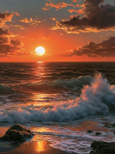 Ocean Sunset Waves Poster.