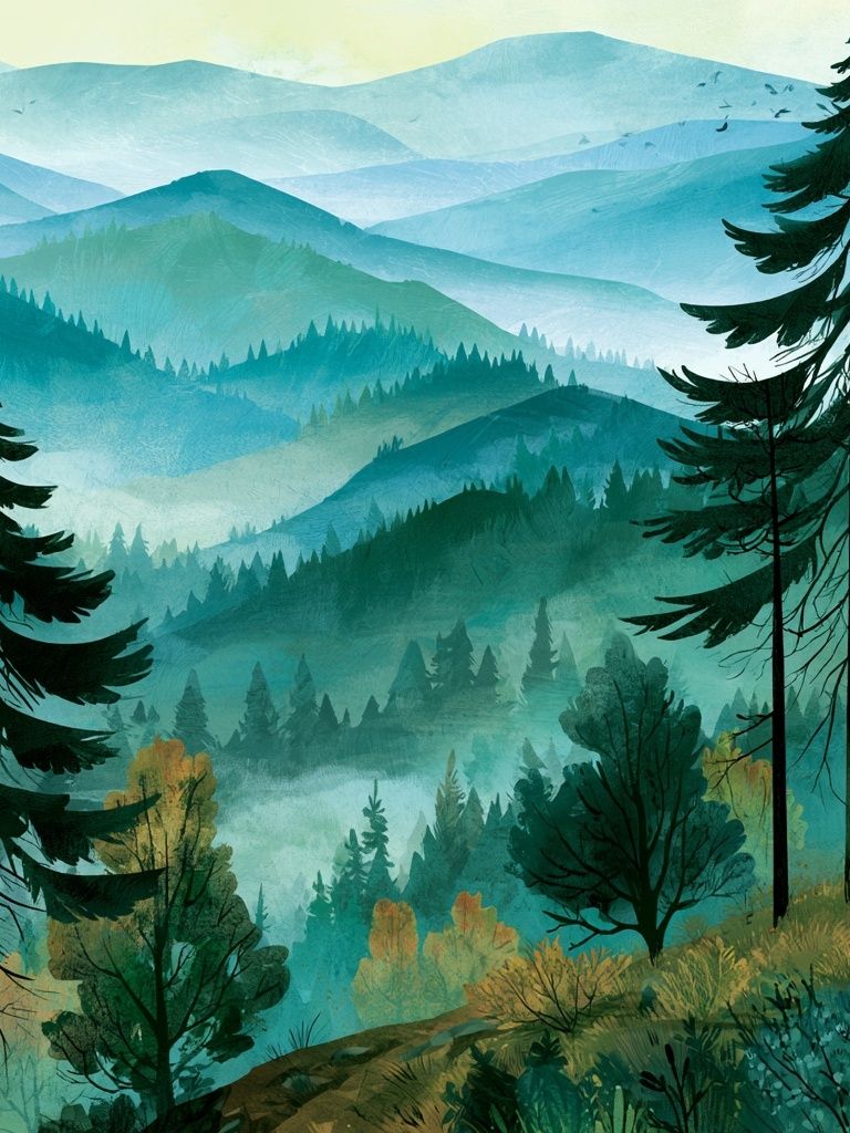 Misty Pine Forest Landscape Print. poster — nature art