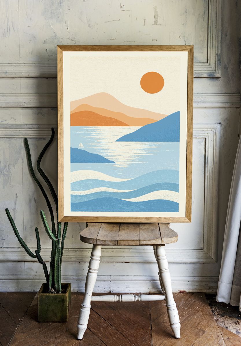 Sunlit Coastal Landscape Print. — room view 1
