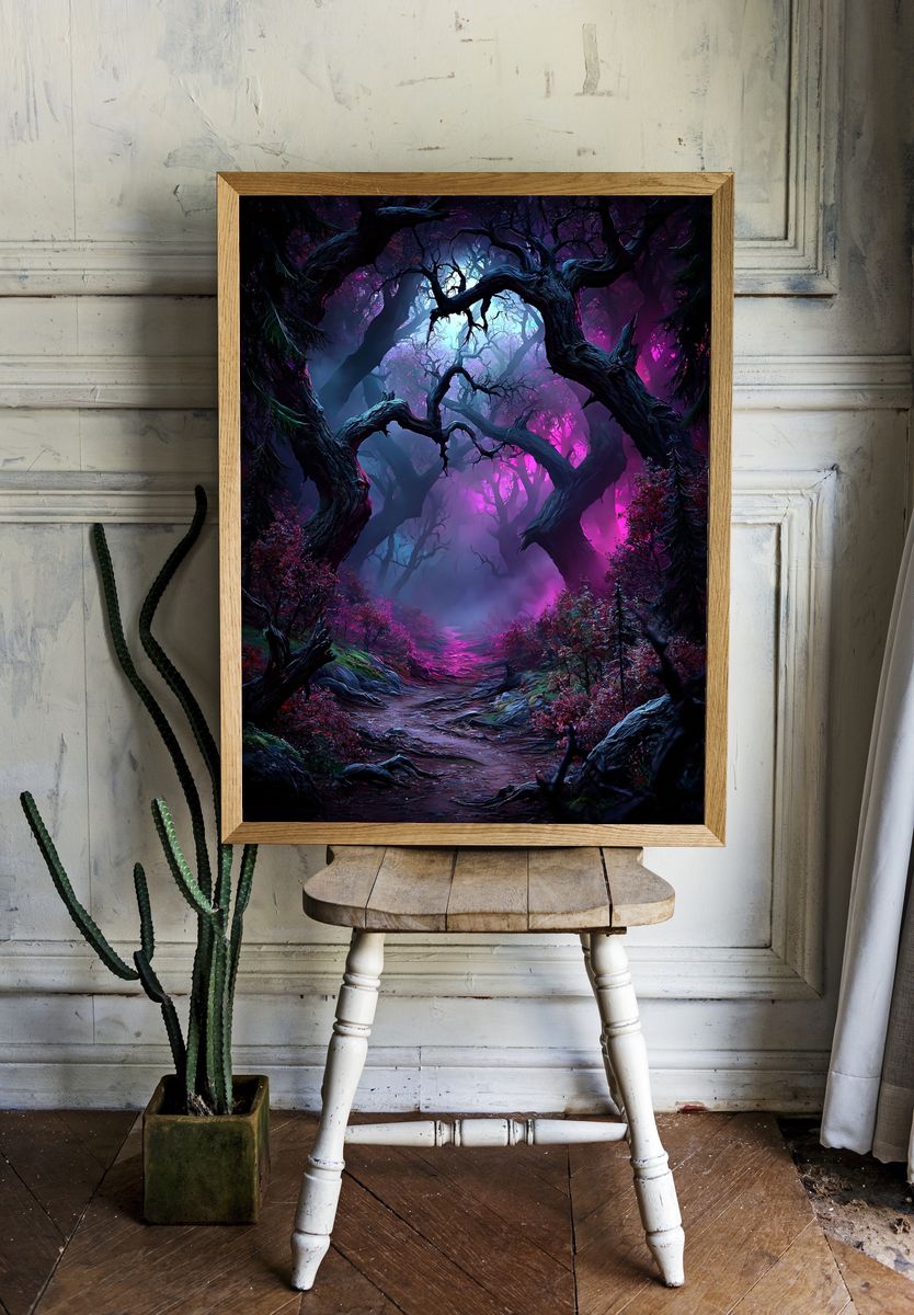 Enchanted Neon Forest Poster. room preview