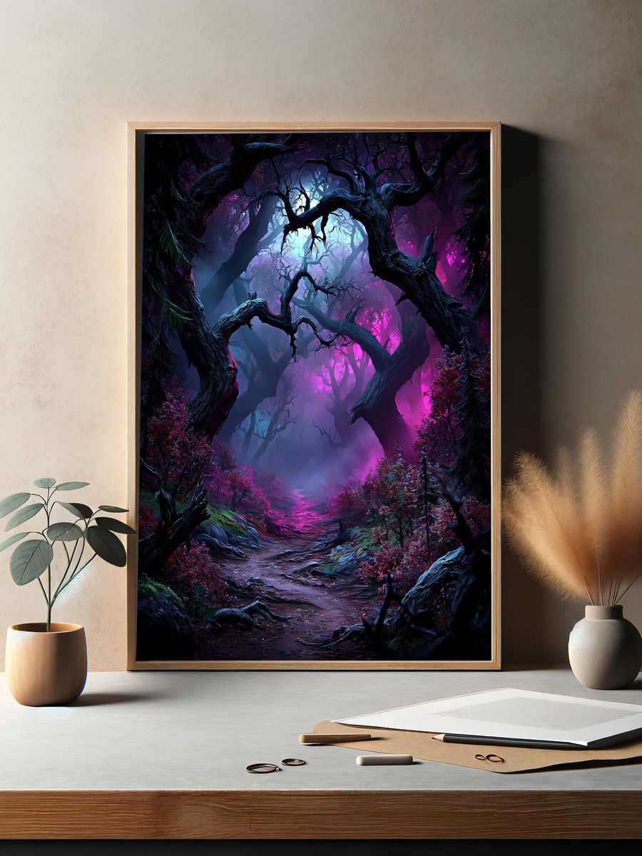 Enchanted Neon Forest Poster. — room view 2