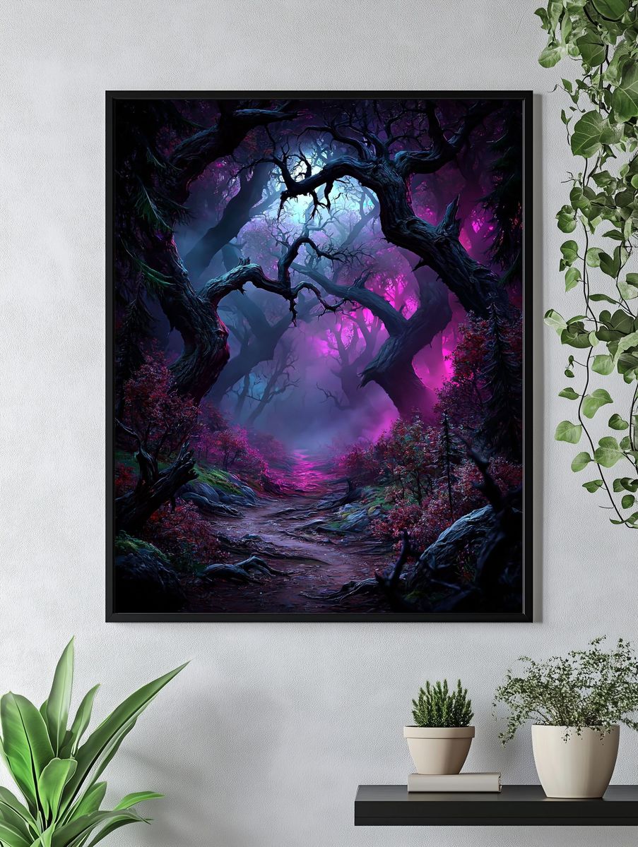 Enchanted Neon Forest Poster. — room view 4