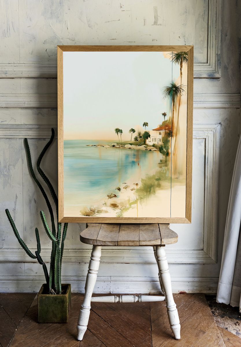 Coastal Palm Shoreline Print. room preview