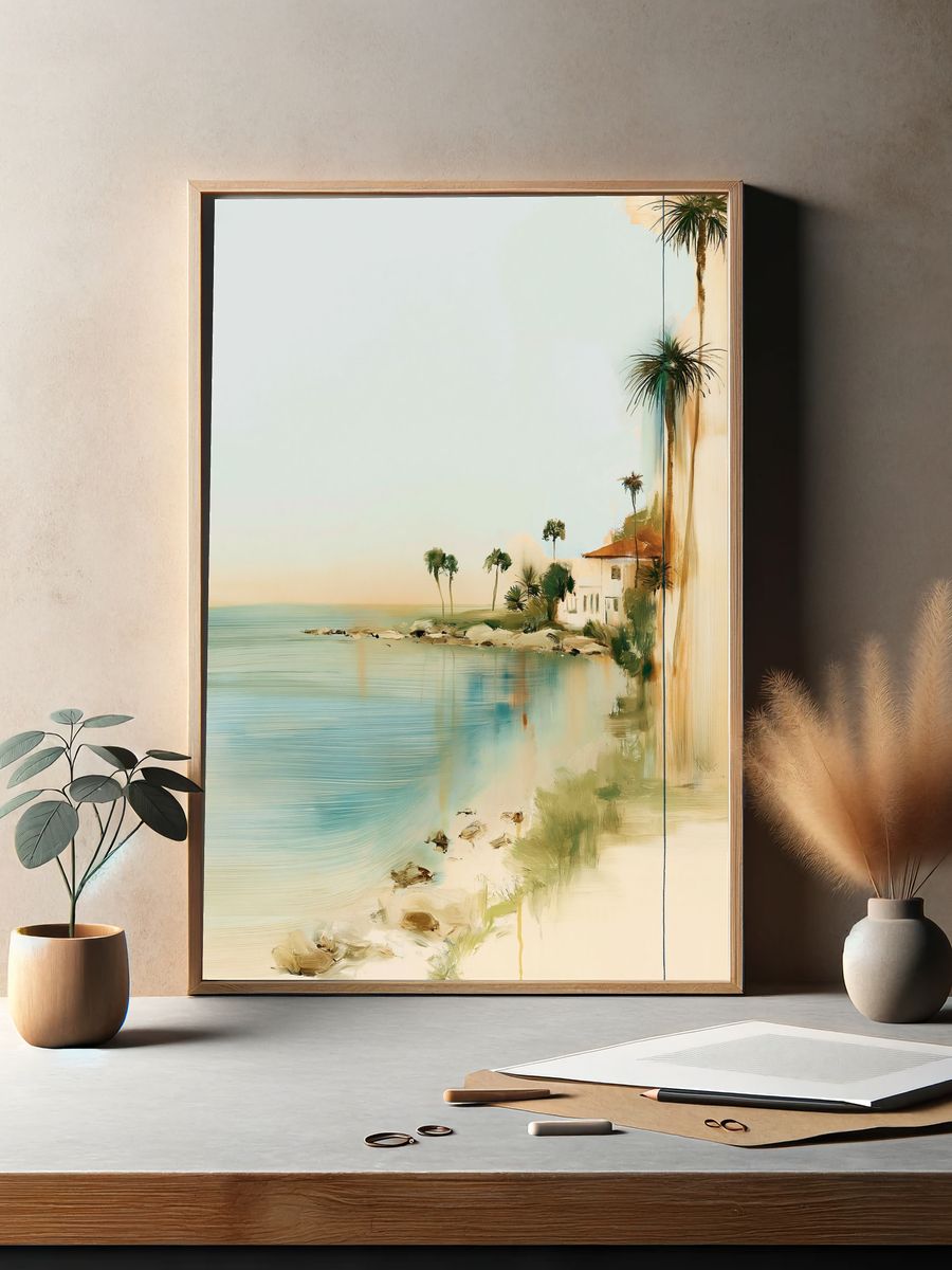 Coastal Palm Shoreline Print. — room view 2