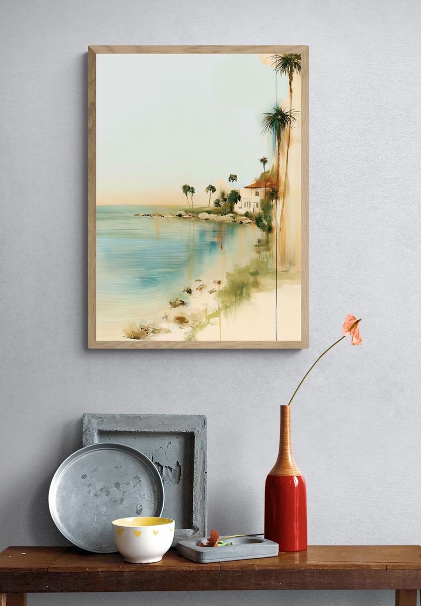 Coastal Palm Shoreline Print. — room view 3