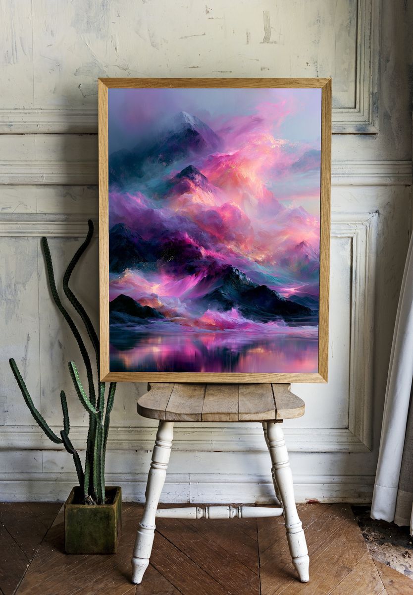 Dreamy Neon Mountains Print. — room view 1