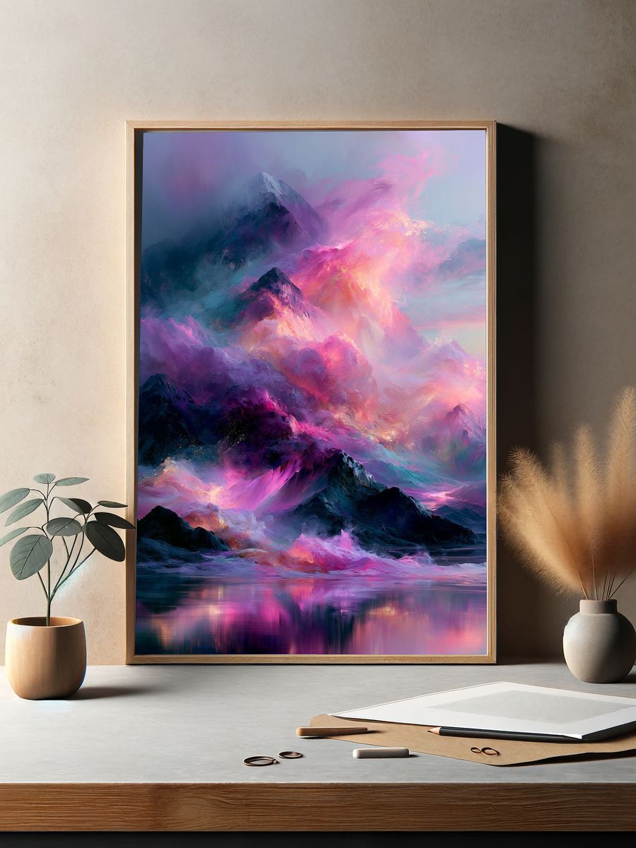 Dreamy Neon Mountains Print. — room view 2