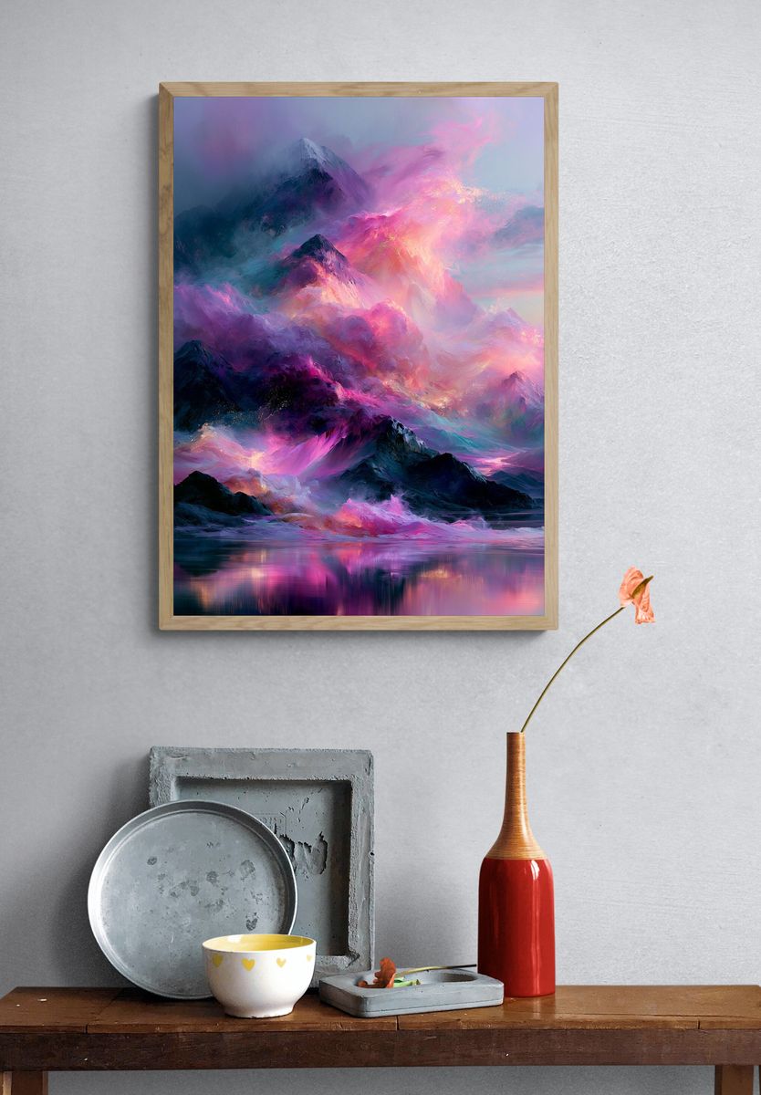 Dreamy Neon Mountains Print. — room view 3