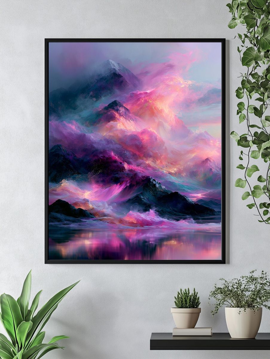 Dreamy Neon Mountains Print. — room view 4