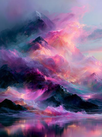 Dreamy Neon Mountains Print.