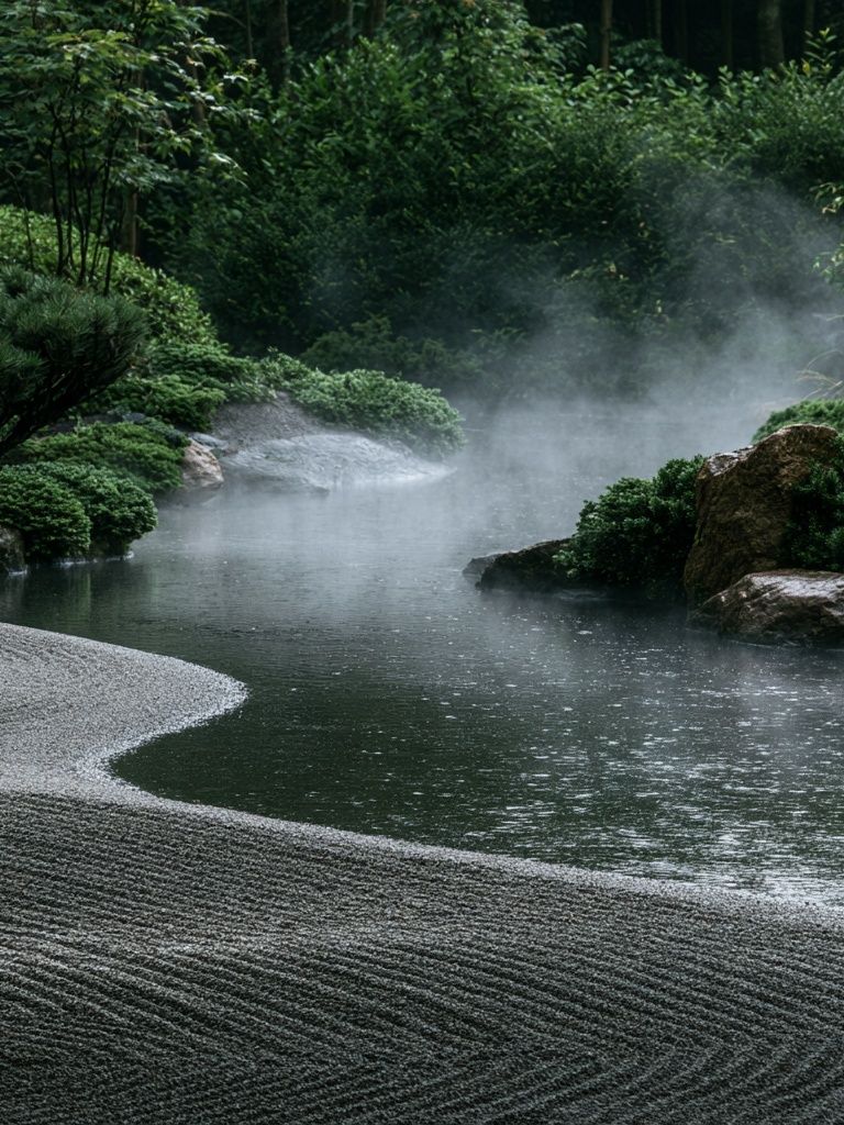 Misty Zen Garden Landscape Print. poster — nature art