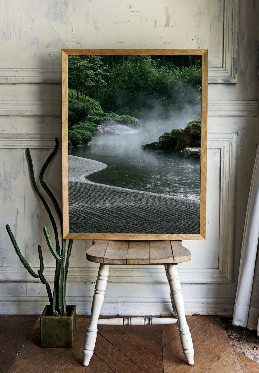 Misty Zen Garden Landscape Print. room preview
