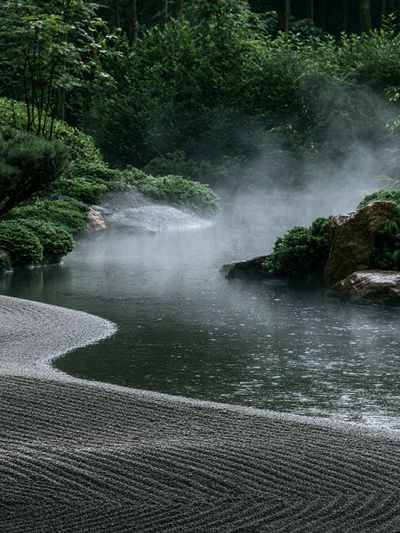 Misty Zen Garden Landscape Print. poster