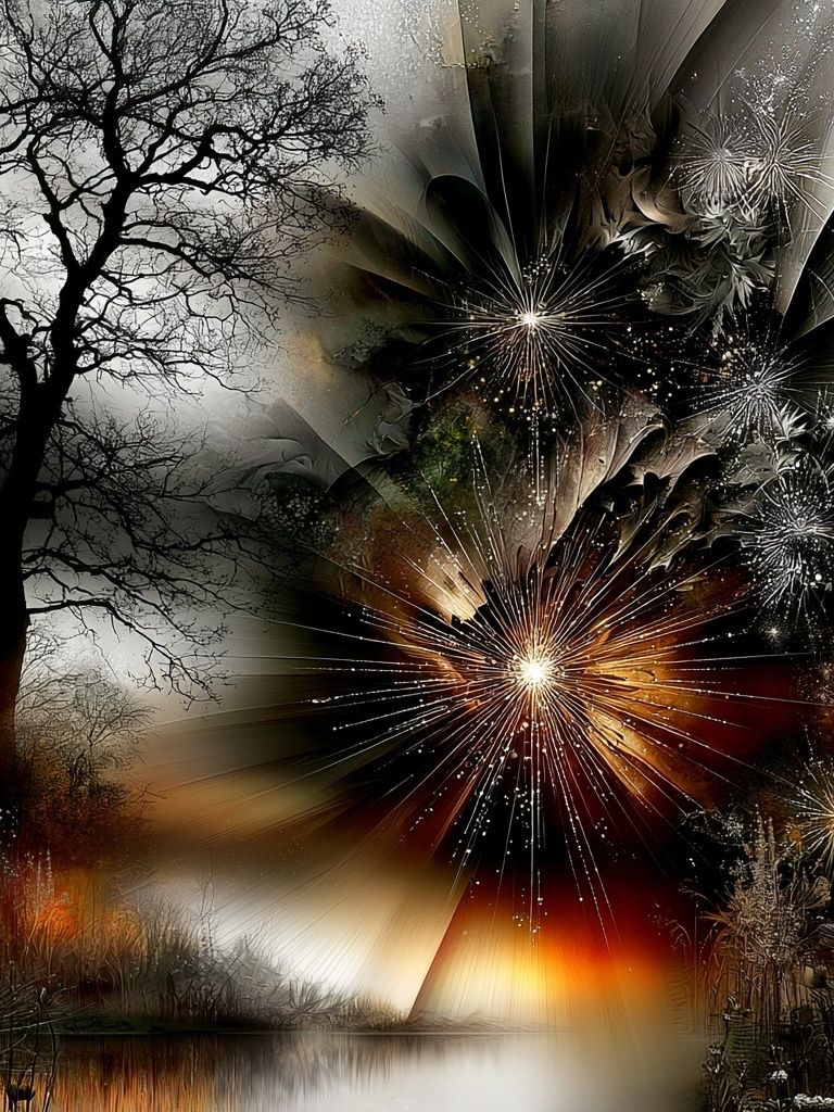 Autumn Fireworks Landscape Print. poster detail