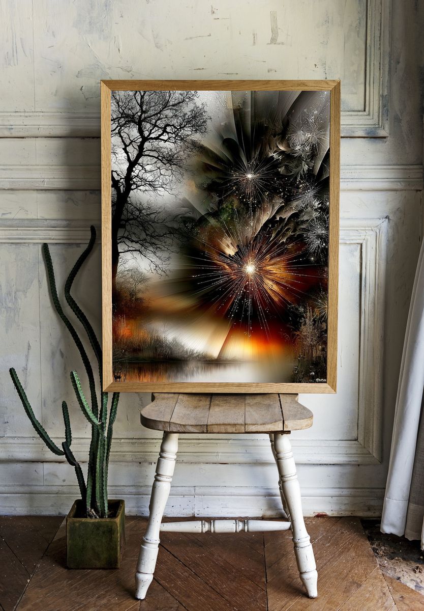 Autumn Fireworks Landscape Print. room preview