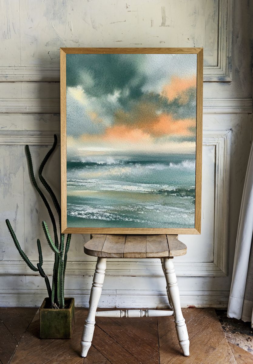 Stormy Seascape Watercolor Poster. room preview