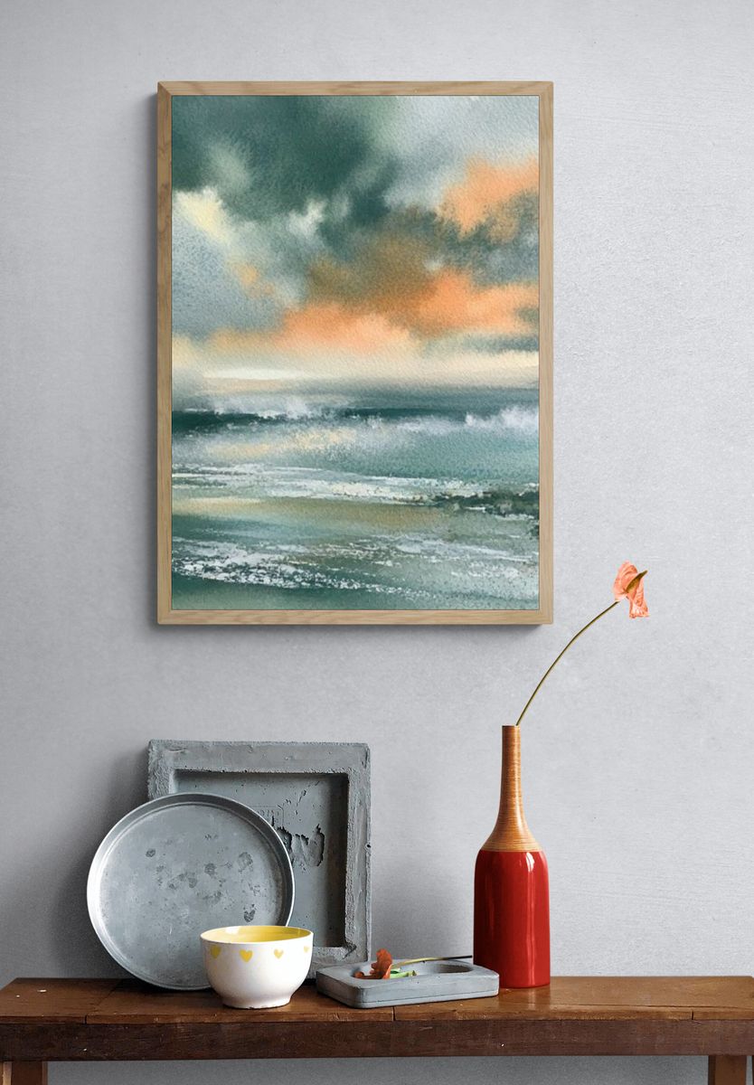 Stormy Seascape Watercolor Poster. — room view 3