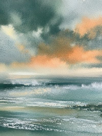 Stormy Seascape Watercolor Poster.