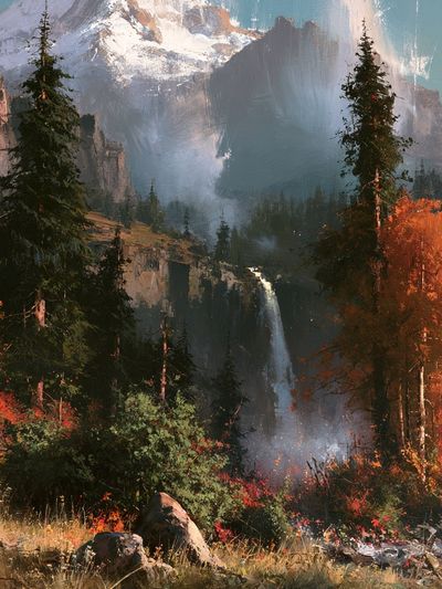 Autumn Mountain Waterfall Print.