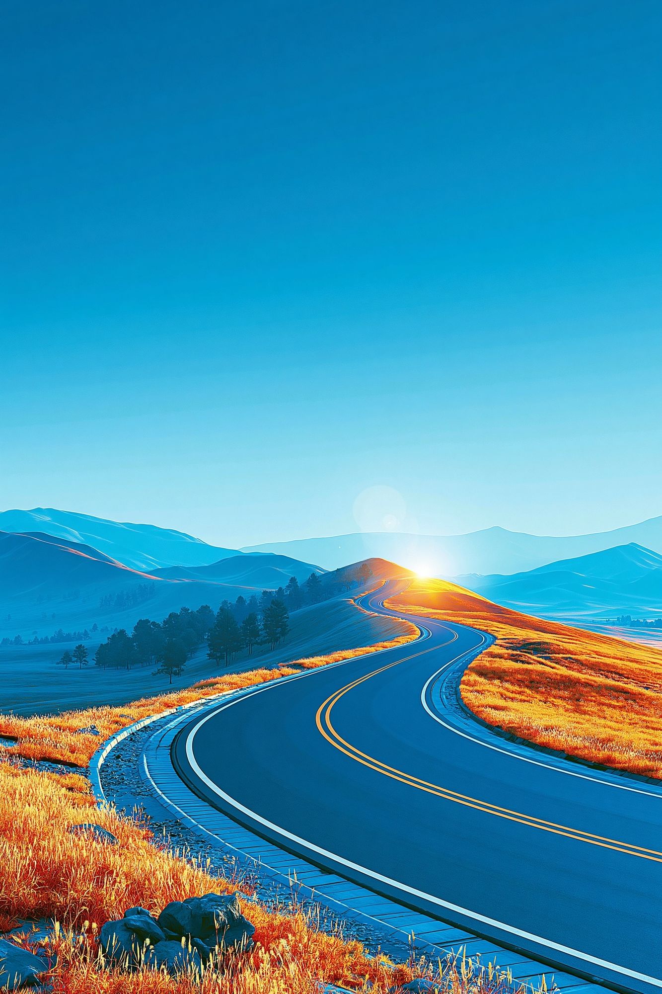 Sunrise Mountain Road Landscape Poster. poster detail