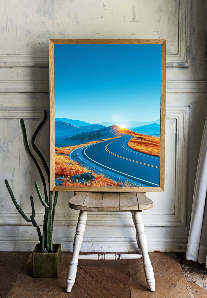 Sunrise Mountain Road Landscape Poster. — room view 1