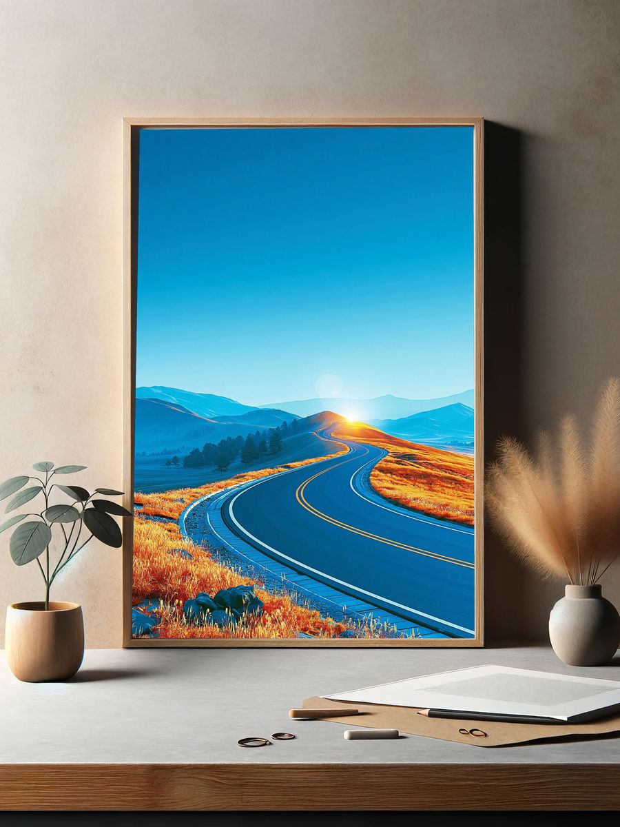 Sunrise Mountain Road Landscape Poster. — room view 2